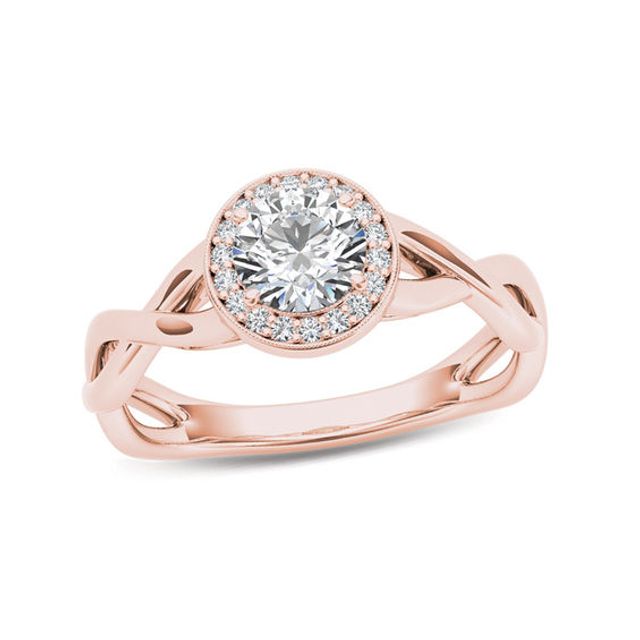 1/2 CT. T.w. Diamond Frame Twist Shank Engagement Ring in 14K Rose Gold