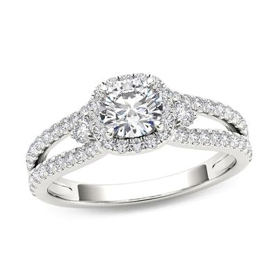 7/8 CT. T.w. Diamond Cushion Frame Split Shank Engagement Ring in 14K White Gold