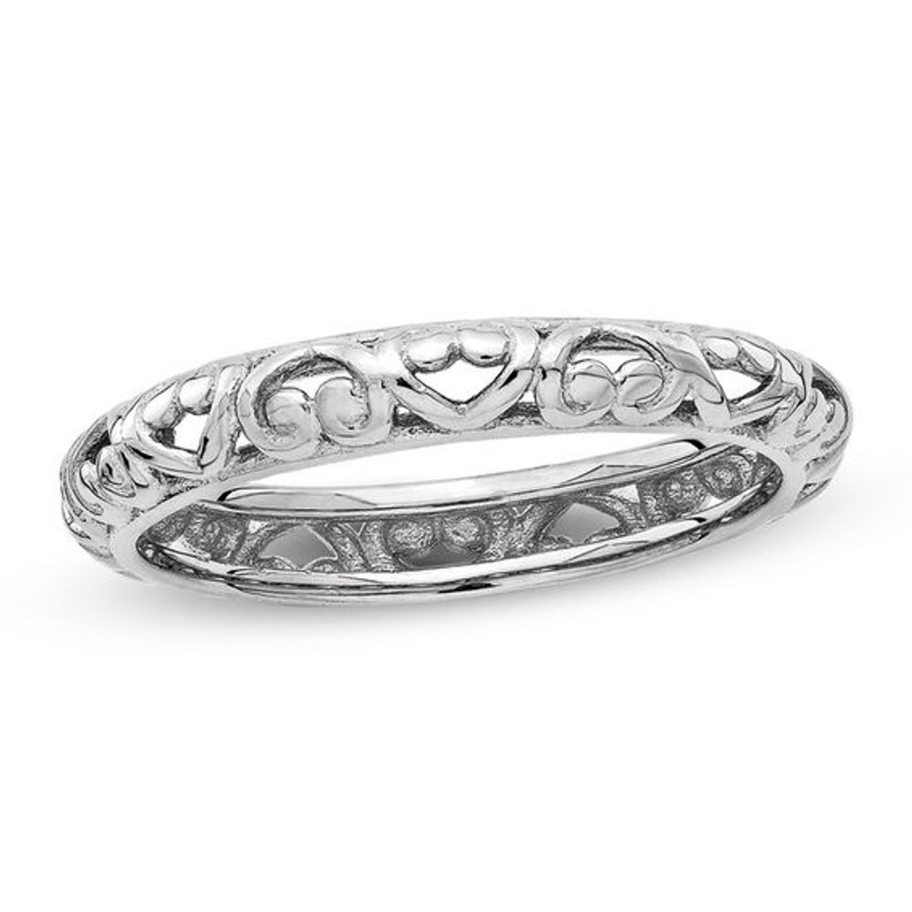 Stackable Expressionsâ¢ 3.5mm Filigree Heart Band Sterling Silver