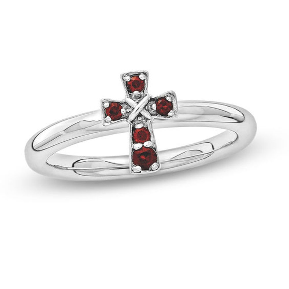 Stackable Expressionsâ¢ Garnet Cross Ring in Sterling Silver