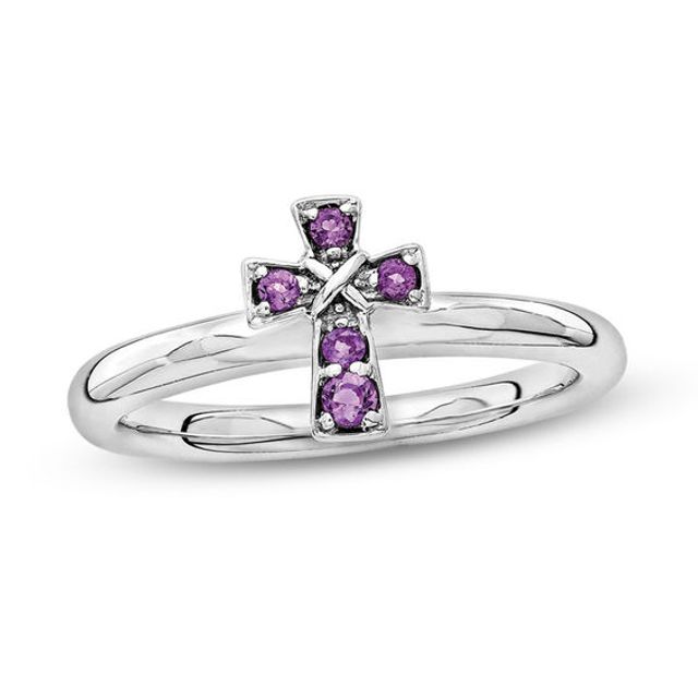 Stackable Expressionsâ¢ Amethyst Cross Ring Sterling Silver