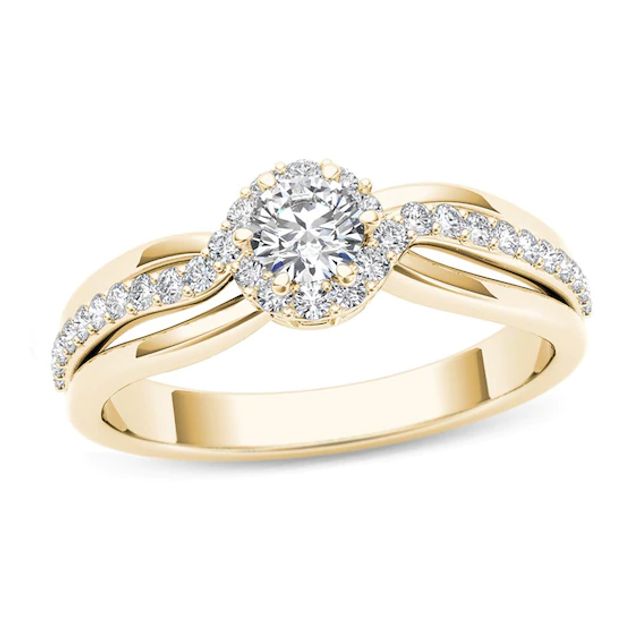 1/2 CT. T.w. Diamond Frame Swirl Engagement Ring in 14K Gold