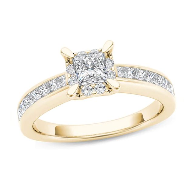 1 CT. T.w. Princess-Cut Diamond Square Frame Engagement Ring in 14K Gold