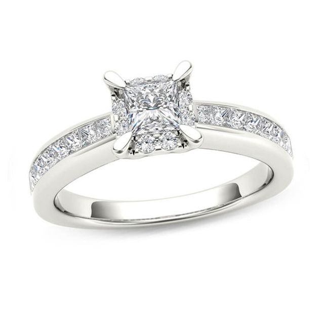 1 CT. T.w. Princess-Cut Diamond Square Frame Engagement Ring in 14K Gold