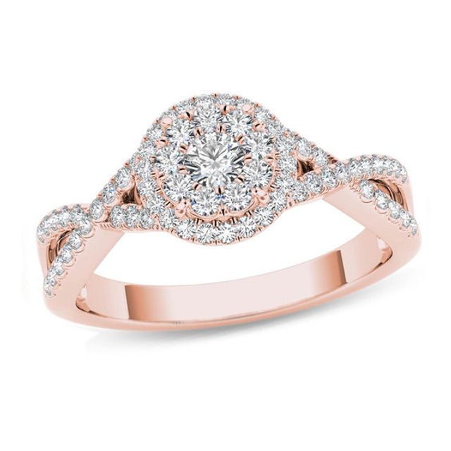 1/2 CT. T.w. Diamond Frame Twist Shank Engagement Ring in 14K Rose Gold