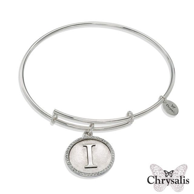 Chrysalis Cubic Zirconia Initial "I" Charm Adjustable Bangle in Sterling Silver
