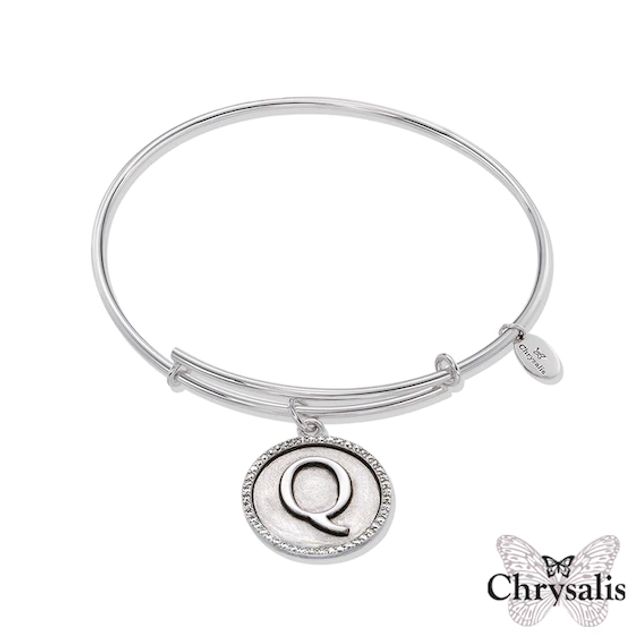 Chrysalis Cubic Zirconia Initial "Q" Charm Adjustable Bangle in Sterling Silver