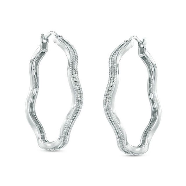 1/10 CT. T.w. Diamond Wavy Hoop Earrings in Sterling Silver