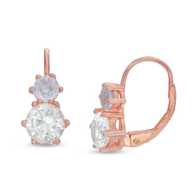 6.0mm Lab-Created White Sapphire and Aquamarine Drop Earrings in Sterling Silver with 14K Rose Gold Plate