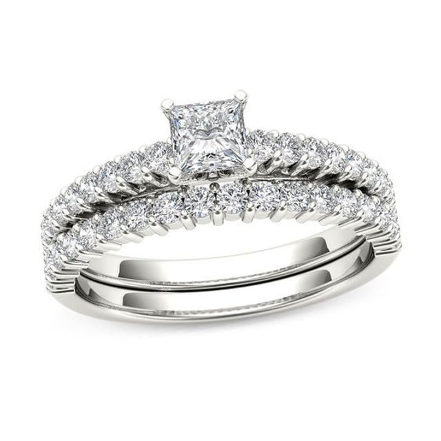 1 CT. T.w. Princess-Cut Diamond Bridal Set in 14K White Gold