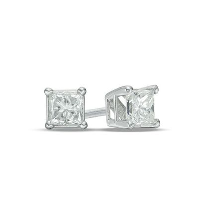 1/2 CT. T.w. Princess-Cut Diamond Solitaire Stud Earrings in 14K White Gold (I/I2)