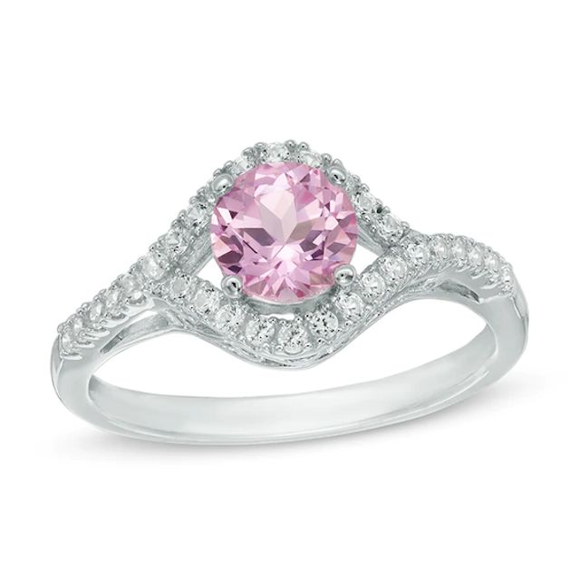 6.0mm Lab-Created Pink and White Sapphire Frame Ring in Sterling Silver