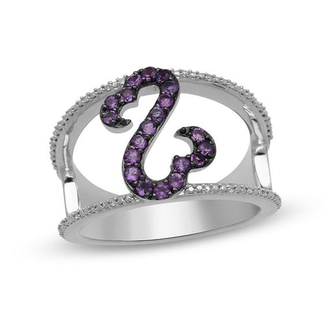 Open Hearts by Jane Seymourâ¢ Amethyst and 1/20 CT. T.w. Diamond Split Shank Ring in Sterling Silver