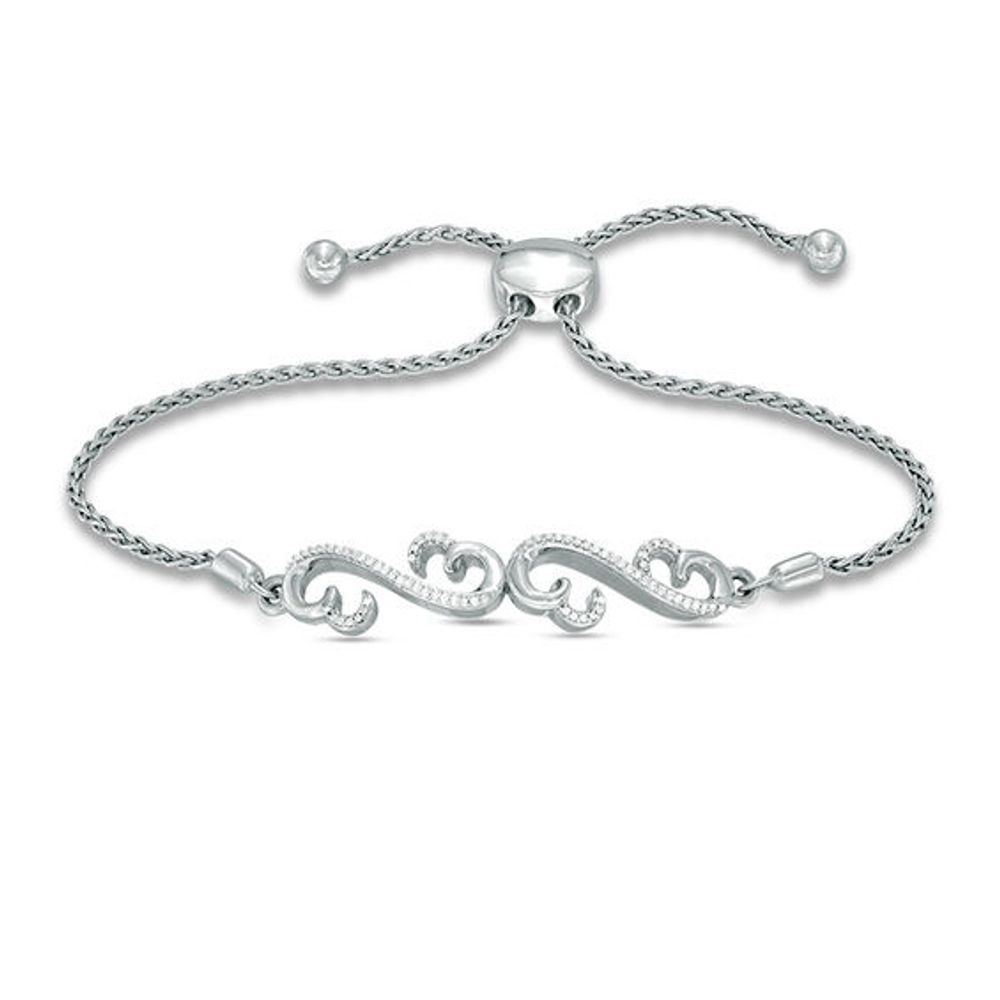 Open Hearts by Jane Seymourâ¢ 1/10 CT. T.w. Diamond Bolo Bracelet in Sterling Silver - 9.5"