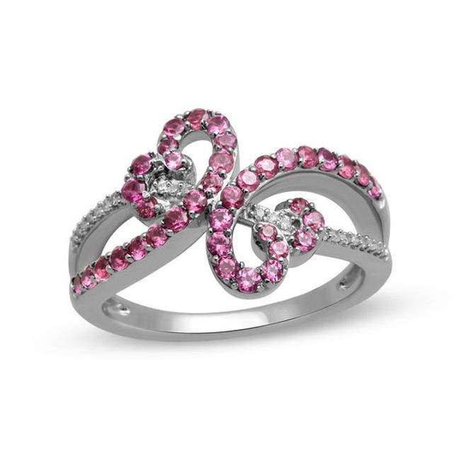 Open Hearts by Jane Seymourâ¢ Rhodolite Garnet and 1/20 CT. T.w. Diamond Wave Ring in Sterling Silver