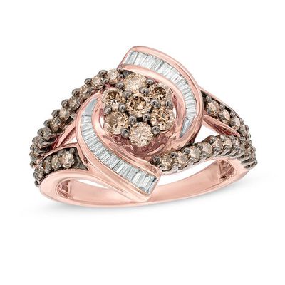 1/2 CT. T.w. Composite Champagne and White Diamond Whirlwind Split Shank Ring 10K Rose Gold