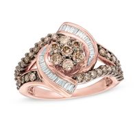 1/2 CT. T.w. Composite Champagne and White Diamond Whirlwind Split Shank Ring in 10K Rose Gold