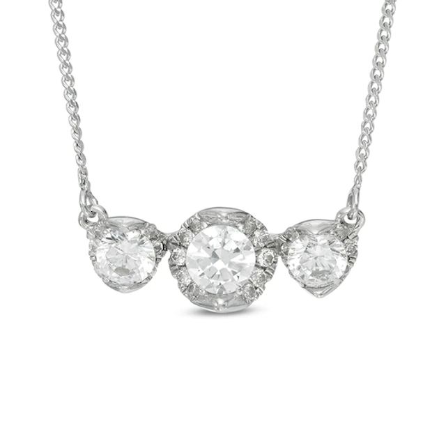 1 CT. T.w. Certified Canadian Diamond Three Stone Necklace in 14K White Gold (I/I2)