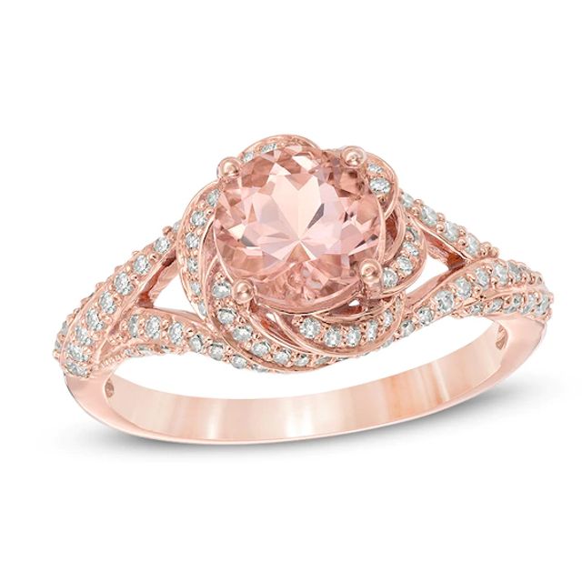 7.0mm Morganite and 3/8 CT. T.w. Diamond Flower Frame Ring in 14K Rose Gold