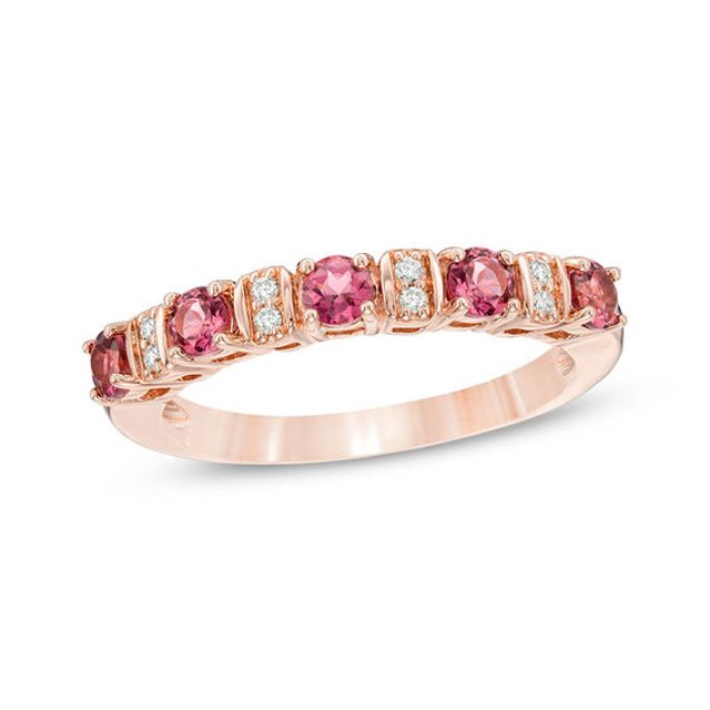 Pink Tourmaline and Diamond Accent Five Stone Band in 14K Rose Gold