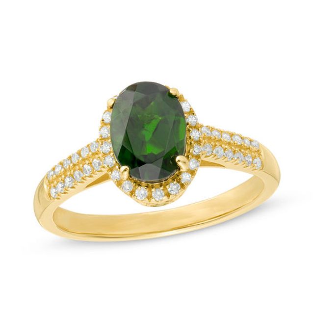 Oval Chrome Diopside and 1/8 CT. T.w. Diamond Frame Ring in 10K Gold