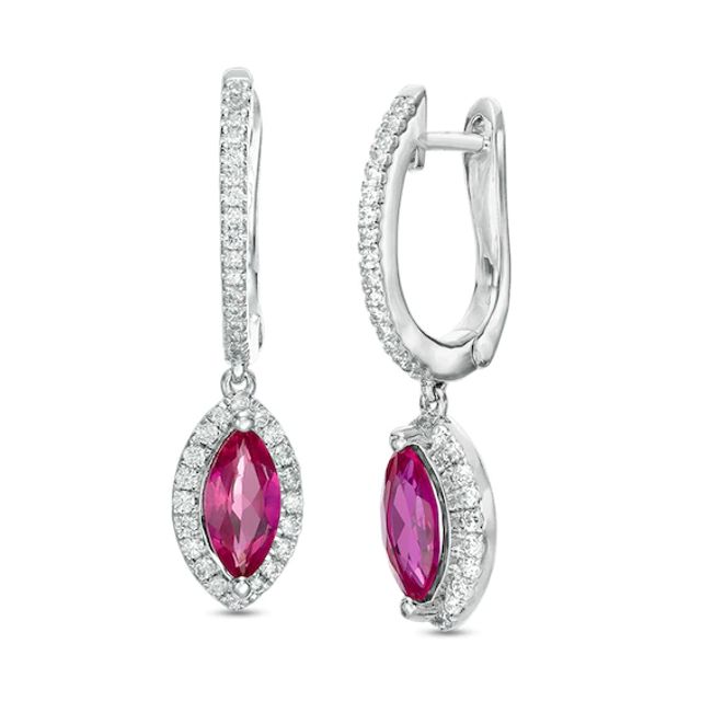 Marquise Lab-Created Ruby and White Sapphire Frame Drop Earrings in Sterling Silver