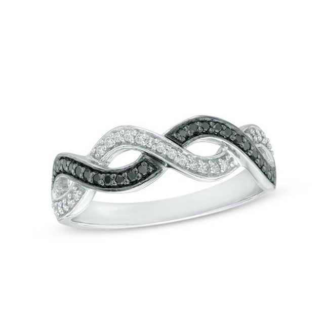 1/5 CT. T.w. Enhanced Black and White Diamond Loose Braid Band in Sterling Silver - Size 7