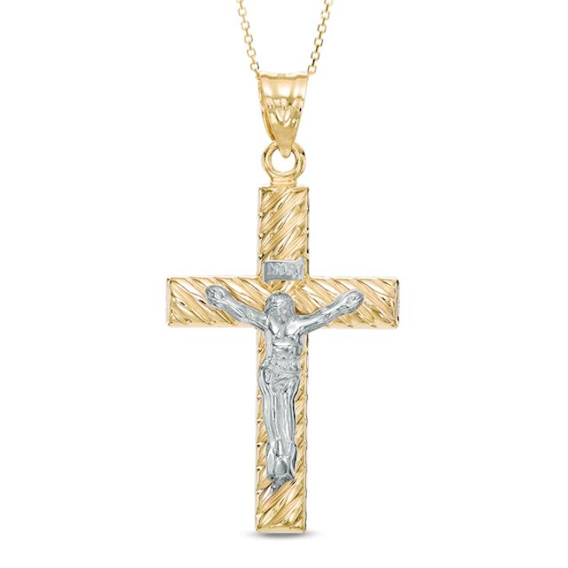 Men's Textured Crucifix in 10K Two-Tone Gold