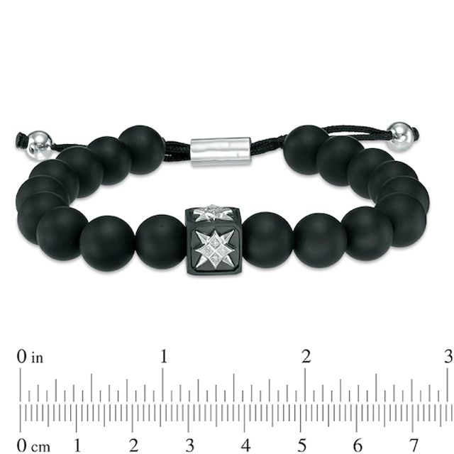 Men's 10.0mm Onyx and Diamond Accent Shield Bead Bracelet in Sterling Silver - 10.5"