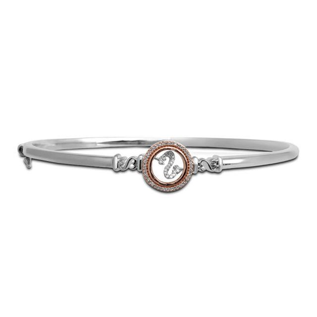Open Hearts by Jane Seymourâ¢ 1/10 CT. T.w. Diamond Bangle in Sterling Silver and 10K Rose Gold - 7.5"