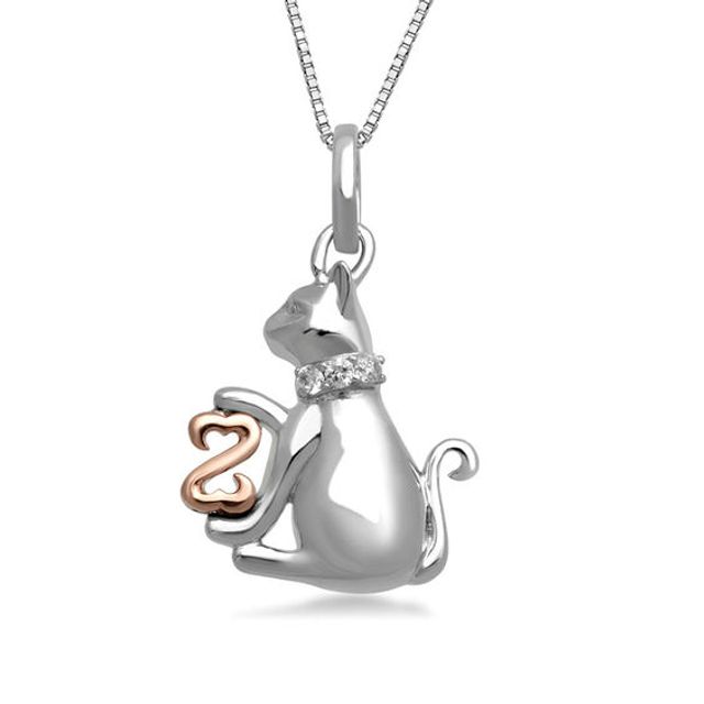 Open Hearts by Jane Seymourâ¢ Diamond Accent Kitten Pendant in Sterling Silver and 10K Rose Gold