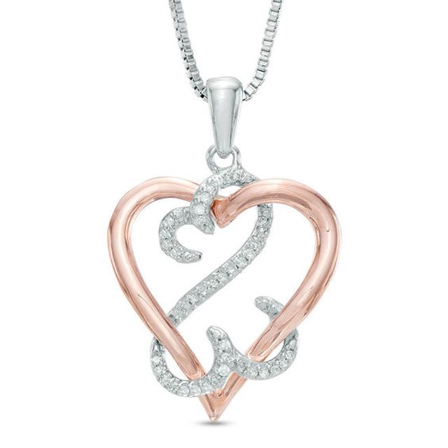 Open Hearts by Jane Seymourâ¢ 1/15 CT. T.w. Diamond Interlocking Pendant in Sterling Silver and 10K Rose Gold