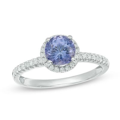 6.0mm Tanzanite and 1/5 CT. T.w. Diamond Frame Engagement Ring in 14K White Gold