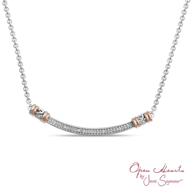 Open Hearts by Jane Seymourâ¢ 1/15 CT. T.w. Diamond Curve Bar Necklace in Sterling Silver and 10K Rose Gold