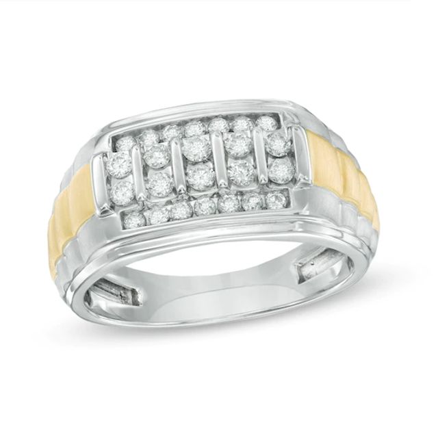 Men's 1/2 CT. T.w. Diamond Multi-Row Stepped Ring in 10K Two-Tone Gold