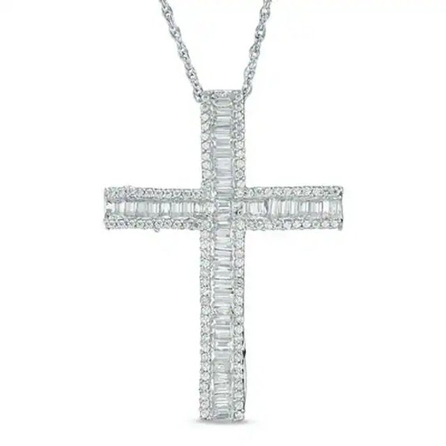 Zales 1/10 CT. T.w. Channel Set Diamond Cross Pendant in 10K White Gold |  Mall of America®