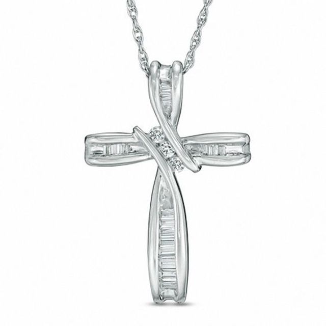 1/5 CT. T.w. Diamond Bypass Cross Pendant in 10K White Gold