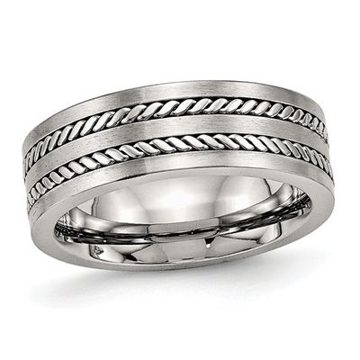 Men's 7.0mm Twist Inlay Wedding Band in Stainless Steel