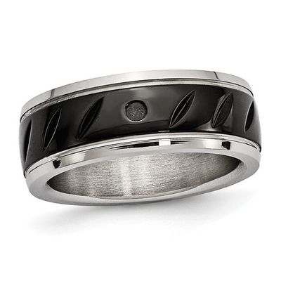 Men's 8.0mm Carved Inlay Band in Two-Tone Stainless Steel