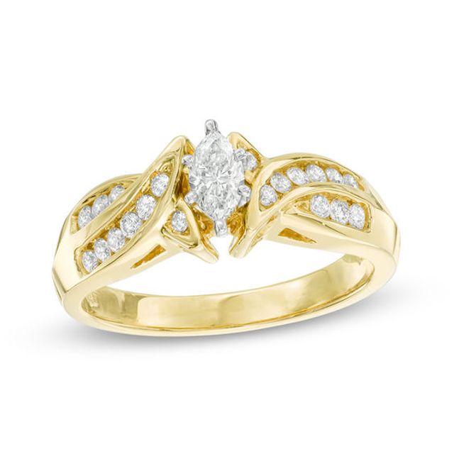 1/2 CT. T.w. Marquise Diamond Swirl Engagement Ring in 14K Gold