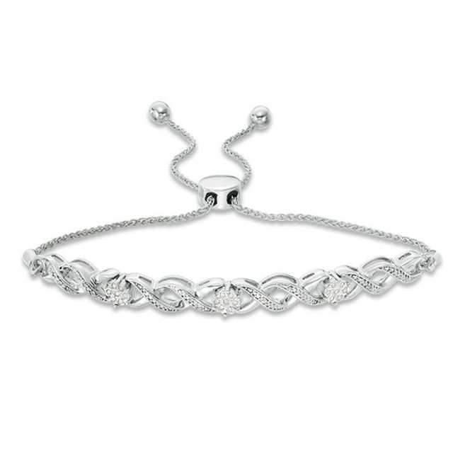 1/10 CT. T.w. Diamond "Xo" Bolo Bracelet in 10K White Gold - 9.5"