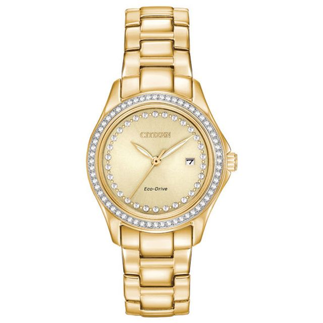 Ladies' Exclusive Citizen Eco-DriveÂ® Crystal Accent Gold-Tone Watch with Champagne Dial (Model: Fe1142-81P)