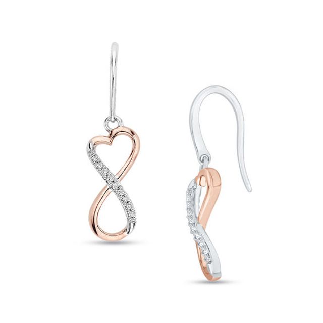 Diamond Accent Infinity with Heart Drop Earrings in 10K Two-Tone Gold