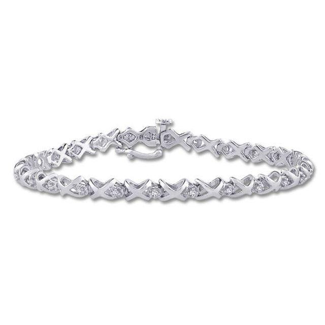 1/4 CT. T.w. Diamond "X" and "O" Bracelet in 10K White Gold