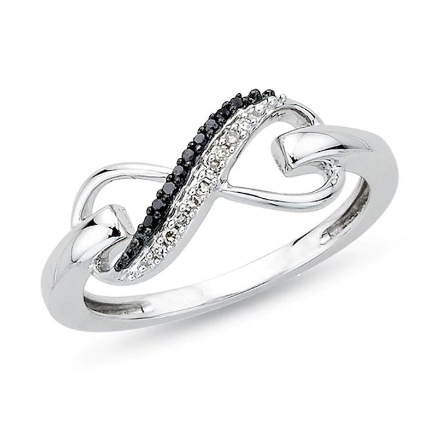 Enhanced Black and White Diamond Accent Infinity Ring in Sterling Silver - Size 7