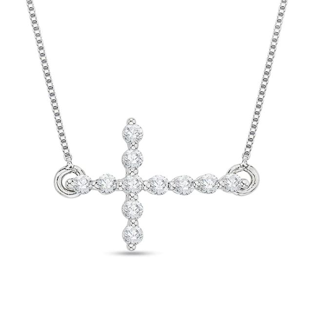 1/4 CT. T.w. Diamond Sideways Cross Necklace in 10K White Gold