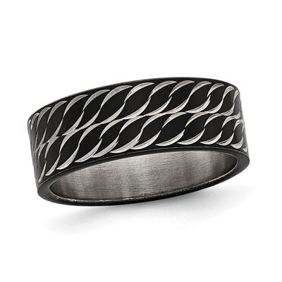 Men's 8.0mm Diamond-Cut "S" Wedding Band in Black IP Stainless Steel