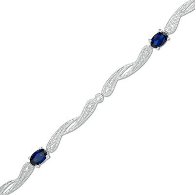 Oval Lab-Created Blue Sapphire Bypass Link Bracelet in Sterling Silver - 7.25"