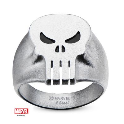 Â©Marvel Men's Black Enamel Punisher Skull Ring in Stainless Steel
