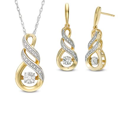 Diamond Accent Infinity Pendant and Earrings Set in Sterling Silver with 14K Gold Plate